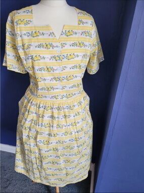 Sunlit Striped Floral Midi Dress in Yellow